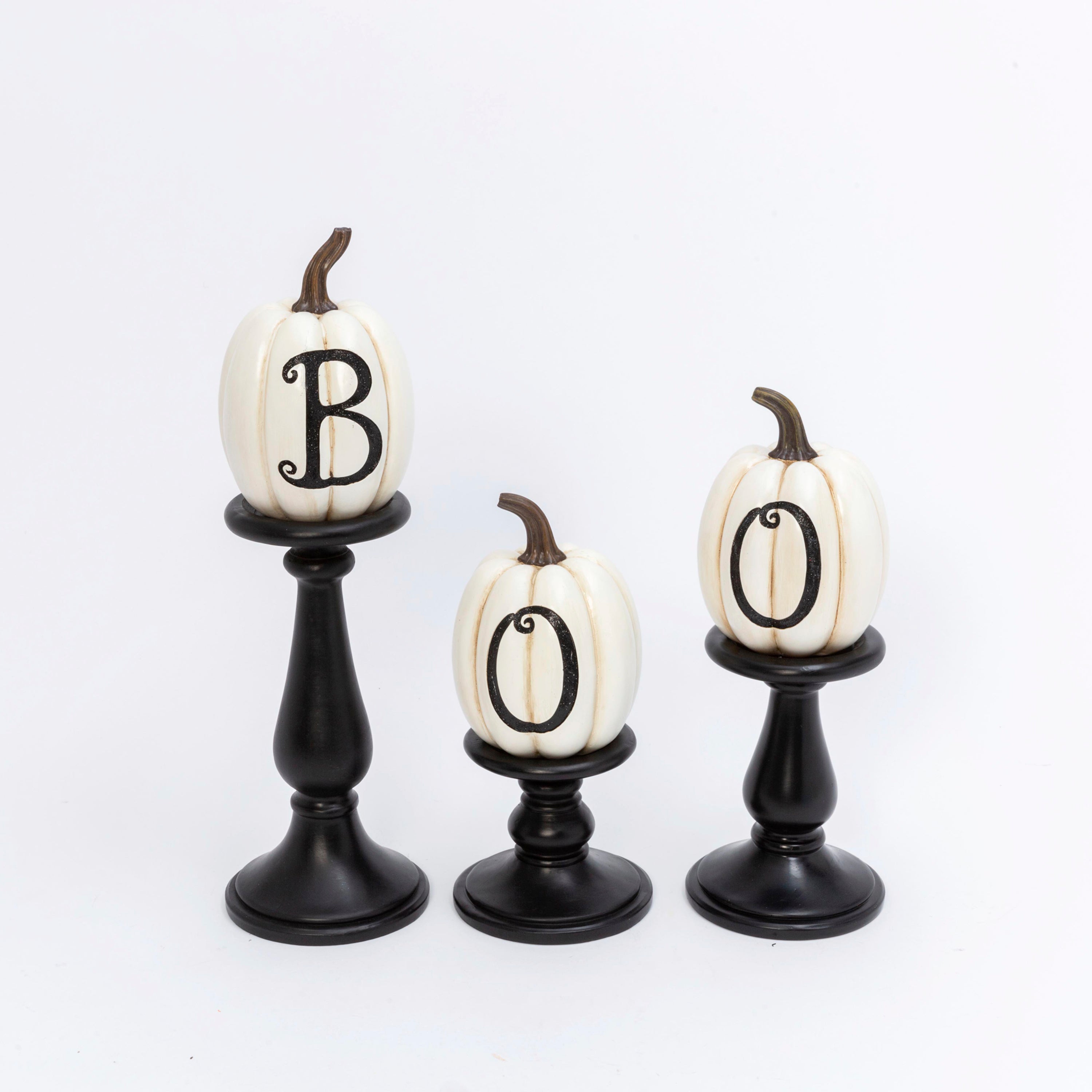 Set of 3 Pumpkin Candlesticks, Spooky Halloween Decor